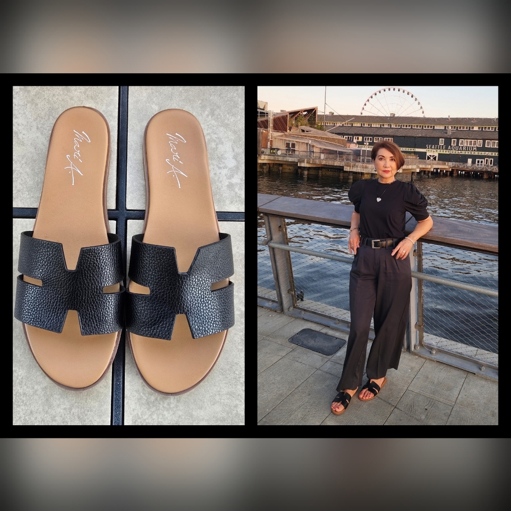 EUC Mari A. Black Slide Sandals, 7.5M